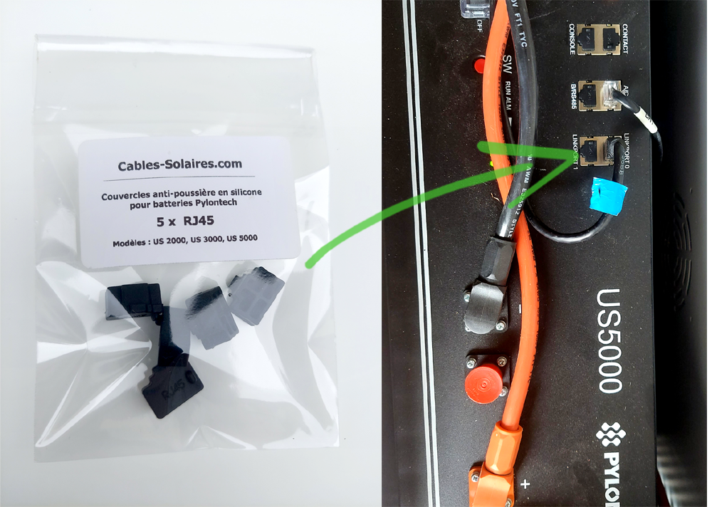 5 couvercles de protection silicone pour batteries Pylontech - Ports RJ45